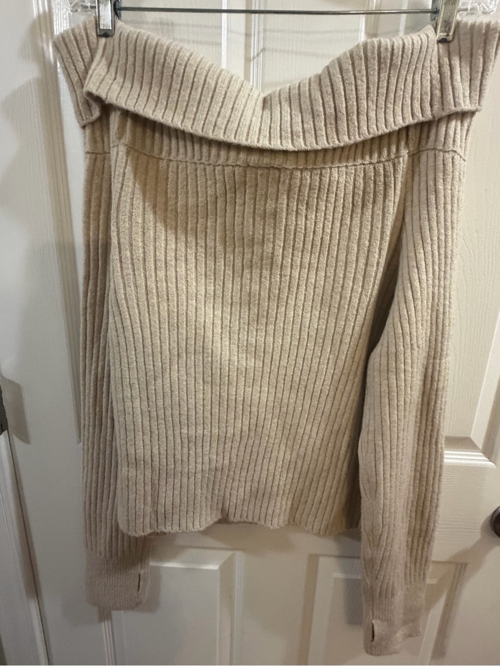 Off-Shoulder Ribbed Knit Sweater - Cream - Picture 3 of 6